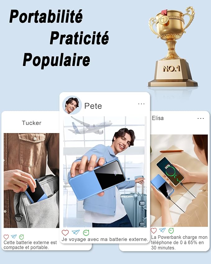 Portable Charger Power Bank, 10000mAh 22.5W Mini Portable Battery Fast Charging Battery Pack Travel Essentials, PD 3.0 QC 4.0 External Phone Powerbank for iPhone Android Samsung and USB/USB-C Devices