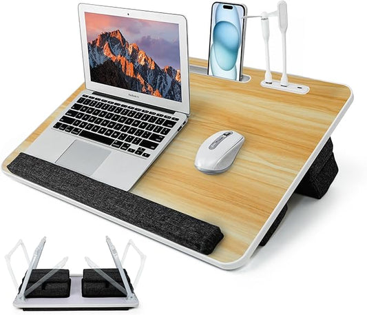 Lap Desk for Laptop with Cushion,Folding Laptop Desk for Bed with USB,Bed Desk,Portable Computer Lap Desk,23.62"*15.74",Wood