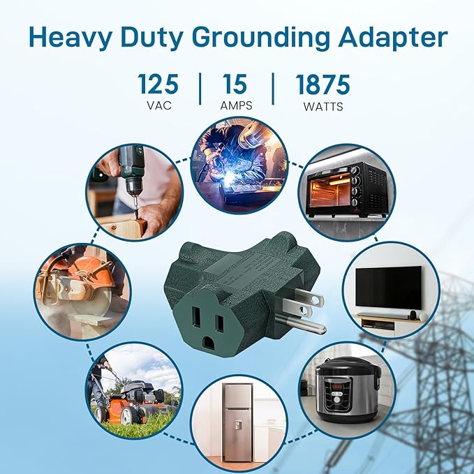 K KASONIC - 3-Outlet Grounding Adapter, [UL Listed] Plug Extender, Heavy-Duty Grounded Power Tap - 3 Pack (Green)
