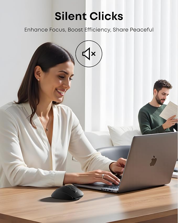 Ergonomic Rechargeable Mouse with Jiggler, Bluetooth+2.4G Wireless+Wired(3 in 1) Connection, Max 4800DPI, Rapid Fire Key, 5ft Charging Cable, Carpal Tunnel Silent Mice with LED for Office,Gaming