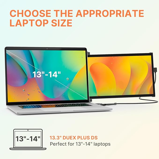 Mobile Pixels Duex Plus DS Portable Laptop Monitor, 13.3'' Laptop Screen Extender, Type-C/HDMI Plug and Play, Portable Monitor for 13'' to 14.5'' Laptop