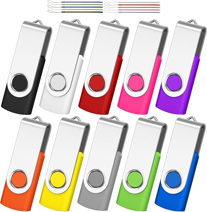 AreTop 10 Pack Flash Drive 512MB, USB 2.0 Wholesale Swivel Thumb Drive Bulk Pendrive USB Memory Stick Swivel Jump Drive for Data Storage (512MB,10 Pack,Mix Color)