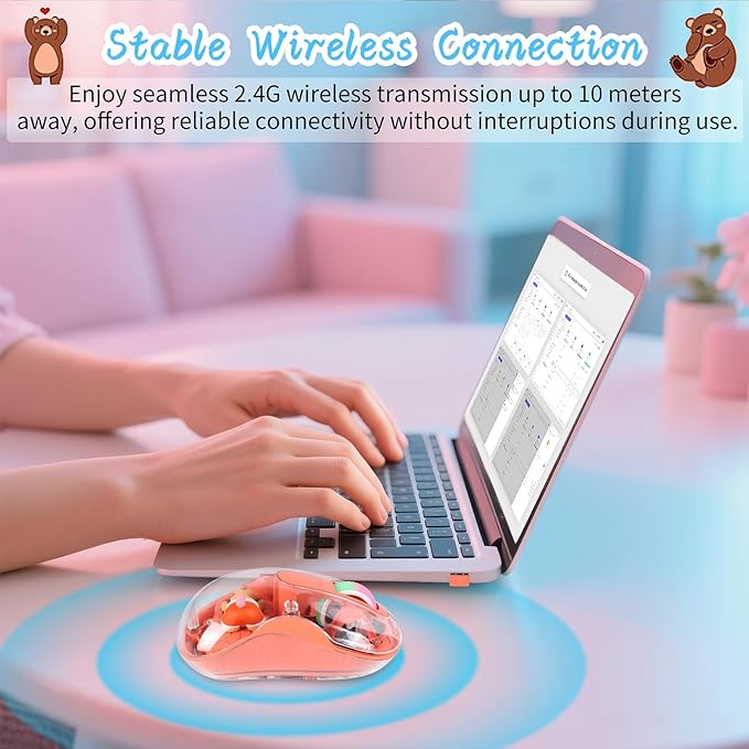 elec Space Cute Wireless USB C Mouse - Bluetooth Triple Mode Rechargeable Cartoon Mouse for Laptops, iPads & MacBook Air/Pro - Silent Operation, Portable Design, Unique Magnetic Character (Orange)