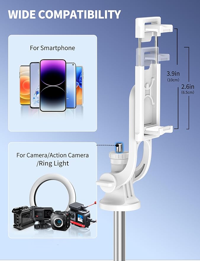 71" Phone Tripod Selfie Stick, All-in-1 with Remote, Extendable Cell Phone Tripod for iPhone, Smartphone Stand for Selfie/Video Recording/Photo/Live Stream/Vlog