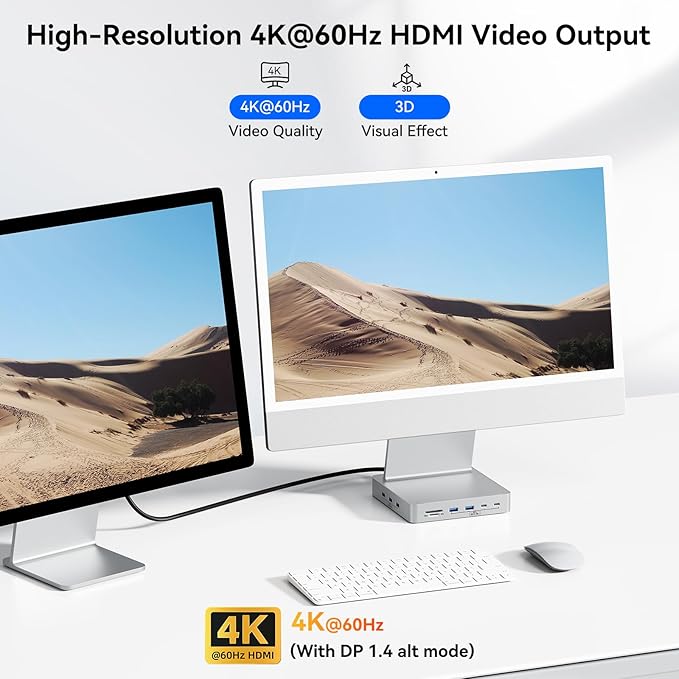 13-Port USB C Hub for iMac 24 inch 2021/2023/2024, iMac Accessories for iMac M1/M3/M4, iMac USB Hub with 5 USB-A & 2 USB-C 3.0 Ports, 4K@60Hz HDMI, 1Gbps Ethernet, SD/TF, M.2 NVME SSD (Not Included)