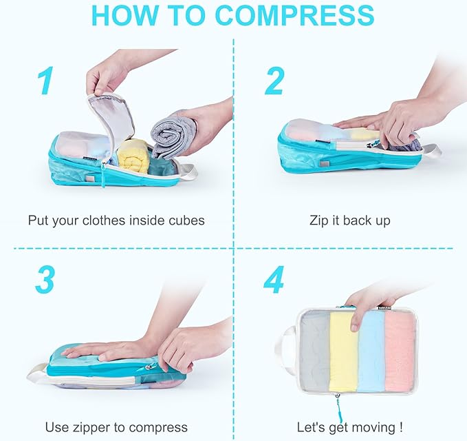 Lightweight Compression Packing Cubes for Suitcases, Compressible Expandable Travel Packing Organizer with Clear Toiletries and Backpack Bag, Travel Essentials for Carry on Luggage 7 Set