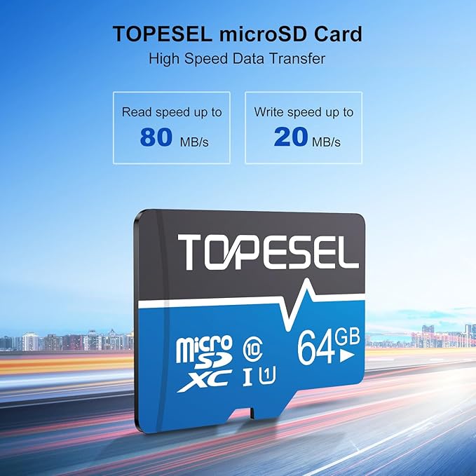 TOPESEL 64GB Micro SD Card SDXC Memory Cards UHS-I TF Card Class 10 for Camera/Phone/Galaxy/Drone/Dash Cam/GOPRO/Tablet/PC/Computer(C10 U1 64GB)
