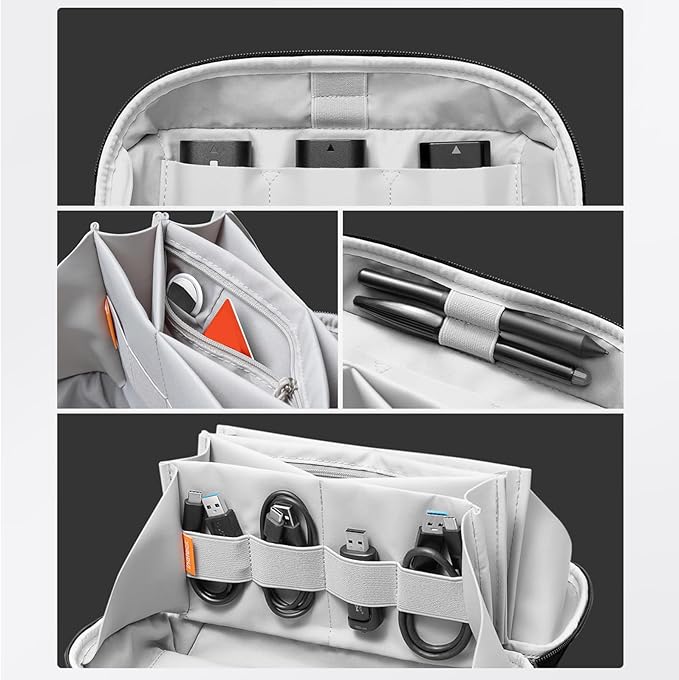 Electronics Travel Organizer - Portable Tech Bag, 180° Opening Cable Organizer, Durable Waterproof Case, Compact Storage Design | Travel Accessory for Cables, Chargers, Gadgets, Cosmetics, Office Dail