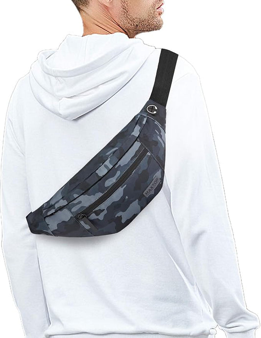 MAXTOP Large Crossbody Fanny Pack with 4-Zipper Pockets,Gifts for Enjoy Sports Festival Workout Traveling Running Casual Hands-Free Wallets Waist Pack Phone Bag Carrying All Phones