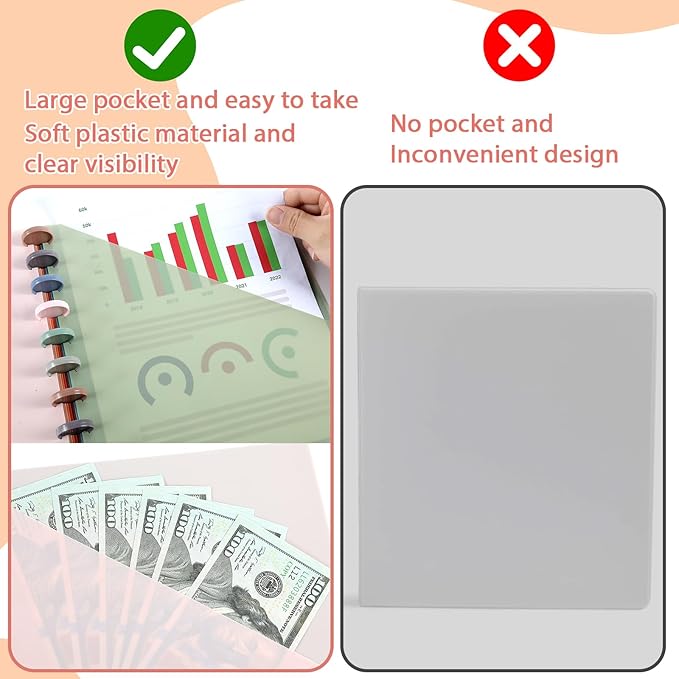 8 Pcs Discbound Pocket Dividers 8.5 x 11 Dividers with Tabs and Pockets Discbound Pocket Folders Letter Size Binder Divider Plastic Disc Planner Supplies for Business School Office(Vintage)
