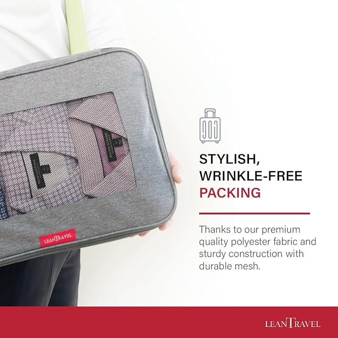 LeanTravel Compression Packing Cubes for Travel Organizers with Double Zipper (6-Pack (2L+2M+2S), Grey-Black-Brown)