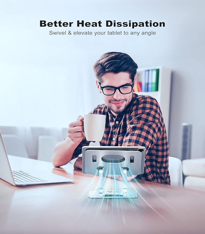 Tablet Stand, Swivel Ipad Stand with 360 Rotating Base, Adjustable Tablet Holder for Drawing, Compatible with iPad Pro/Air/Mini and More (Silver)