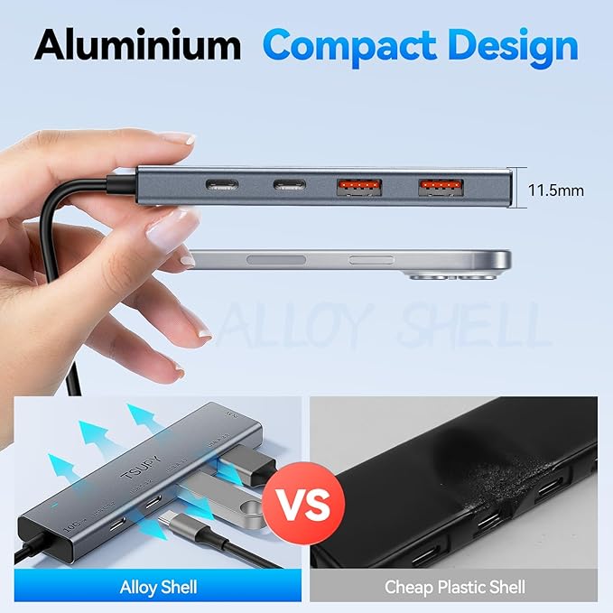 USB HUB 3.2, TSUPY USB 3.0 HUB 10Gbps USB 3.2 Gen 2 USB HUB with 4 Multi USB Ports, 4FT Extended Cable HUB for MacBook Air/Pro,Laptop,PC and More