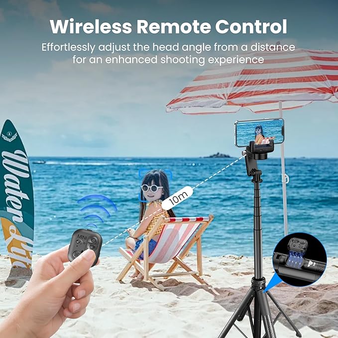 Auto Face Tracking Selfie Stick Tripod for iPhone with Light - 360 Rotation That Follows Your Movement -160cm Phone Camera Tripod Stand with Remote for Vlogging, Live Streaming, Video Recording