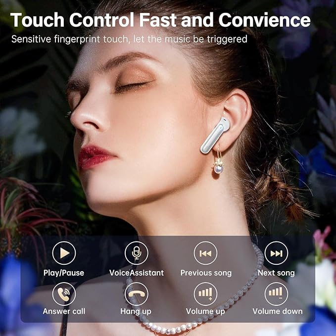 Wireless Earbuds, Bluetooth 5.3 Headphones HiFi Stereo 50H Playback LED Digital Display Ear Buds with ENC Noise Canceling Headset, IPX7 Waterproof Earphones for Gym/Running/Work