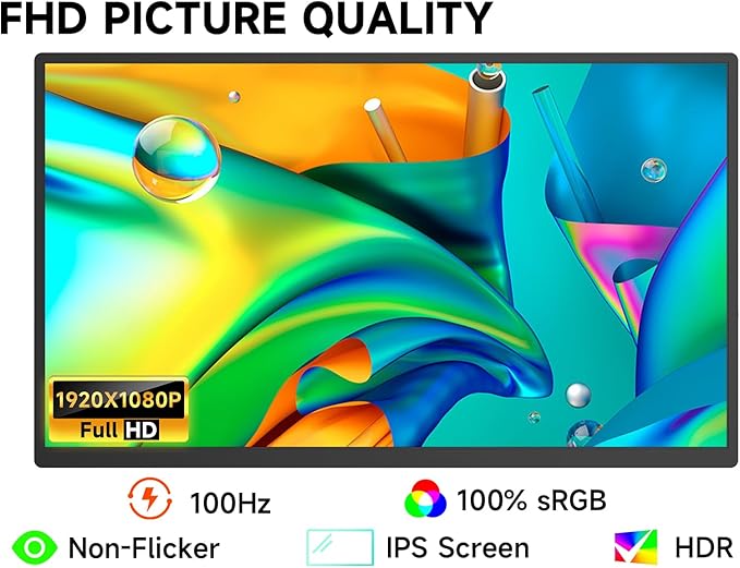 qaf 18.5 Inch Portable Monitor - 100Hz 1080P FHD IPS HDR Display- 100% sRGB - Frameless Gaming/Travel Second Monitor for Laptop/PC/Mac/PS5/Xbox - VESA Mount & Built-in Speakers - Black