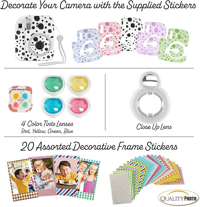 Fujifilm Instax Mini 12 Instant Camera + 60 Photo Prints + Accessories, Case, Decoration Stickers, Frames, Photo Album (Clay White)