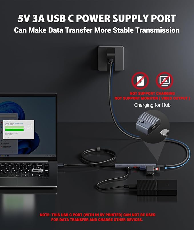 Aceele USB 3.2 Hub,10Gbps USB Hub with 4 USB A 3.2 Ports and Type-C Power Supply Port, USB 3.2 Gen 2 Hub with 4ft Extented Long Cable, USB 3.2 Splitter for Laptops, Desktops, Hard Disk Drive and More…