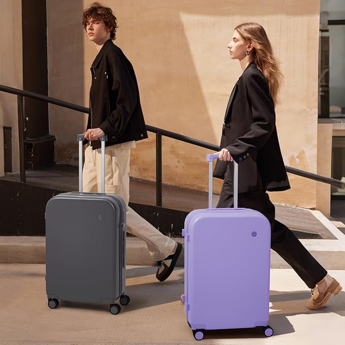 mixi Luggage Suitcase with Spinner Wheels, Hardside Rolling Suitcase PC with Cover & TSA Lock Lightweight Travel Case 24in Checked in, Rock Gray