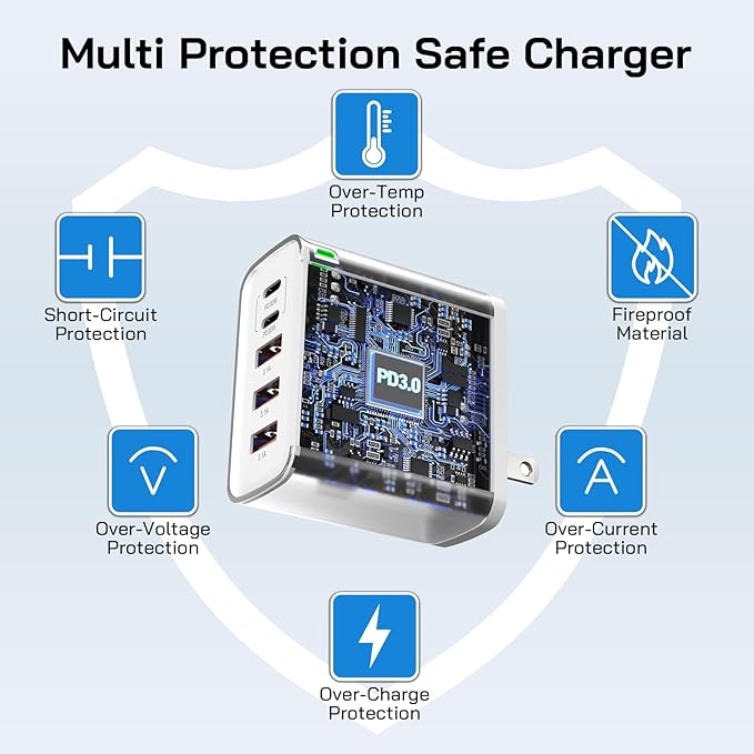 2Pack USB C Fast Charger Block, 60W 5-Port USB C Wall Charger 30W Type C Charging Block, 2USB C+3USB A PPS/PD 3.0 Multiport Charging Cube for iPhone 17 16 15 14 Pro Max,for Galaxy S25 S24 Ultra, i Pad