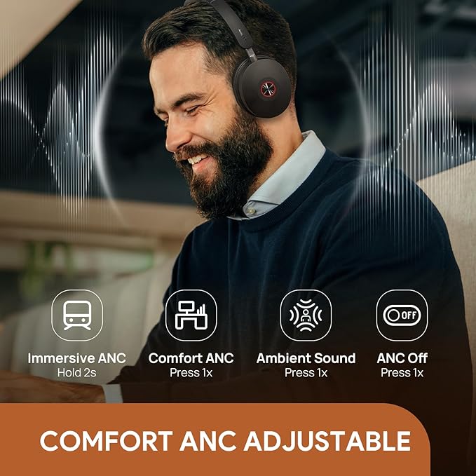 Yealink BH74 ANC Wireless Bluetooth Headset with Mic for Work, 6-mics Hybrid ANC Tech, Microsoft Teams Premium Open Ofﬁce Certified Headsets, up to 32h Talking Battery Life, Zoom Certified