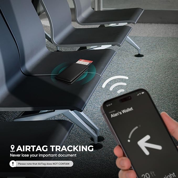 VULKIT Passport Holder with Airtag Slot, Premium Nappa Leather, RFID Blocking Airtag Passport Wallet