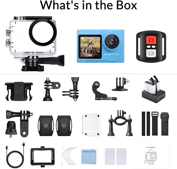 icefox i8 Action Camera with 4K 60FPS 20MP, 5X Zoom, Underwater Waterproof Camera with Optimized EIS, Video & Photo Editing by Snap Pro App, WiFi Remote Control for Diving, Cycling and Vlogging