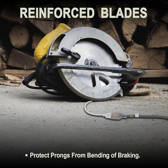 EP 25 Ft Lighted Outdoor Extension Cord - 12/3 SJTW Heavy Duty Grey Extension Cable with 3 Prong Grounded Plug - Power Cord for Lawn, Garden, Appliances