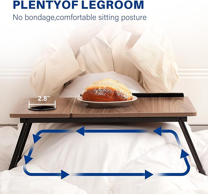 Laptop Desk for Bed Couch, Adjustable Foldable Bed Table with Cup Holder, Breakfast Serving Tray, Portable Laptop Lap Desk Stand for Working Reading Writing Eating Gaming in Bed Sofa Floor(Brown)