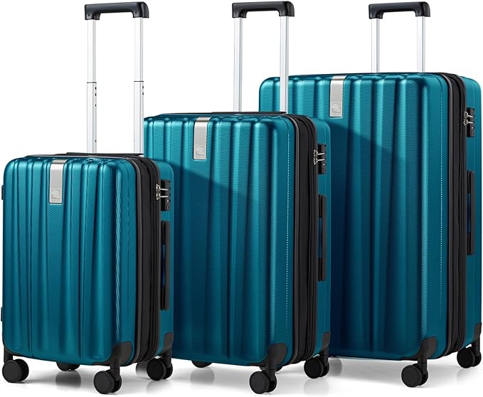 Hanke Expandable Hardshell Luggage Sets 3 piece Carry On Luggage with Wheels Suitcases Lightweight Checked Tsa Luggage Rolling Large Suitcase Travel Luggage Bag Woman Men 20/24/29 Inch(Caribbean Blue)
