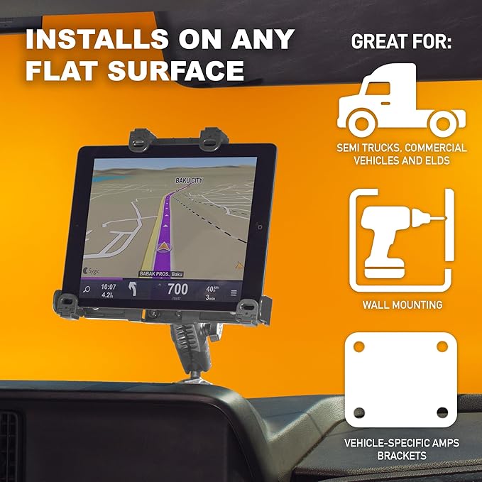 iBOLT TabDock Dock'n Lock Bizmount- Heavy Duty Industrial Composite Locking Drill Base Mount for All 7" - 10" Tablets- for Trucks/Vehicles/Wall Mount: Great for ELD, Fleets, and Restaurants