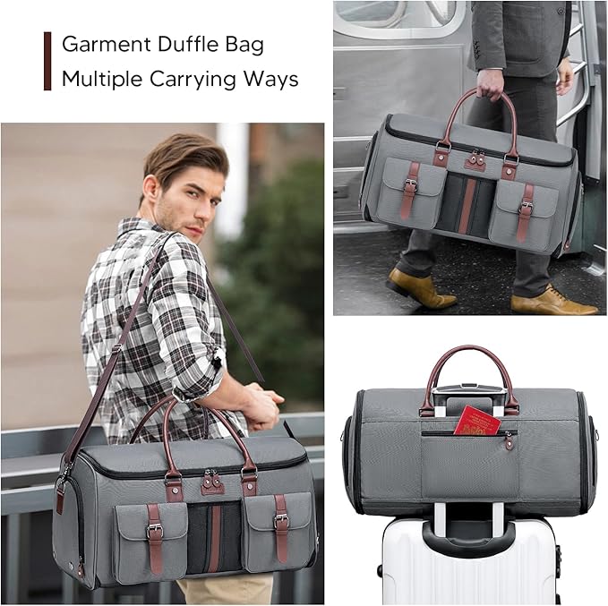 Carry on Garment Bag for Travel, Convertible Garment Duffle Bags for Men Women - 2 in 1 Hanging Suitcase Suit Travel Bags with Shoe Compartment