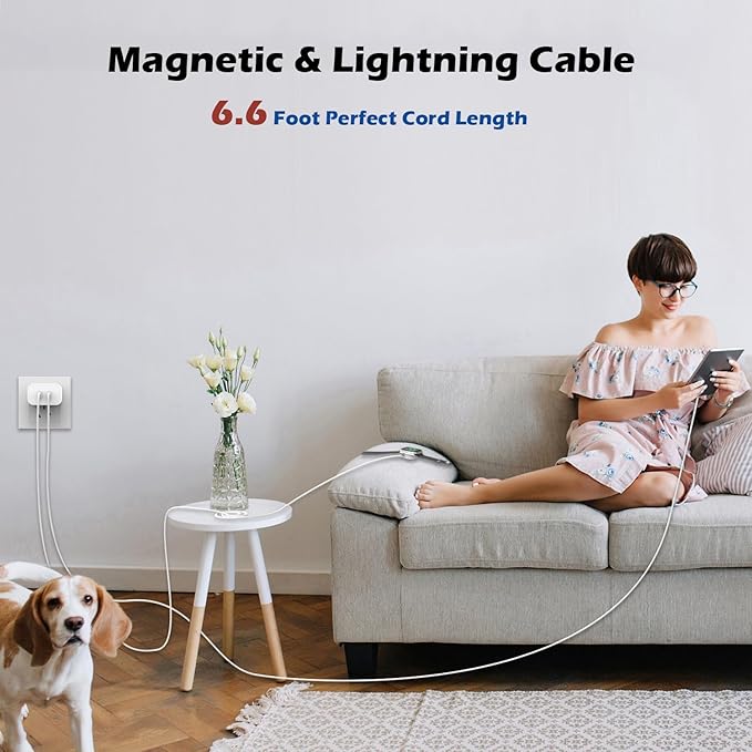 Fast Charger for Apple Watch Charger,iPhone Dual Port Wall Charging Block with 6.6FT Magnetic Wireless Cable for iWatch Charger,USB C to Lightning Cable for iWatch Series 11/10/9/8/7/6/SE2/5/iPhone 14