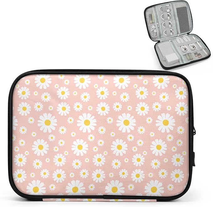 Pink Daisy Flowers Electronics Travel Organizer Case, Tech Accessories Cable Storage Bag for Cords, Charger, Phone, Hard Drive