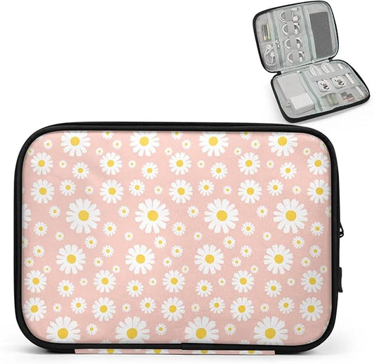 Pink Daisy Flowers Electronics Travel Organizer Case, Tech Accessories Cable Storage Bag for Cords, Charger, Phone, Hard Drive