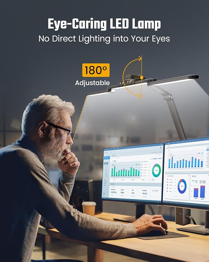 SUPERDANNY LED Desk Lamp with Power Strip (6 Outlets, 1 USB, 1 Type-C) for Home Office, Desk Light Computer Light with Clamp, Architect Desk Lamp with Smooth Dimming 5 Colors Touch & Wave Control