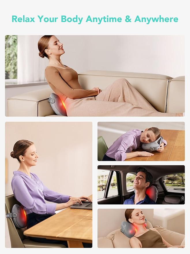 SKG Shiatsu Back Massager for Pain Relief Deep Tissue with Heat 4D Kneading Cordless Massage Pillow for Upper and Lower Back Gifts for Men and Women Birthday Gifts (Need to Restart After 15 min)