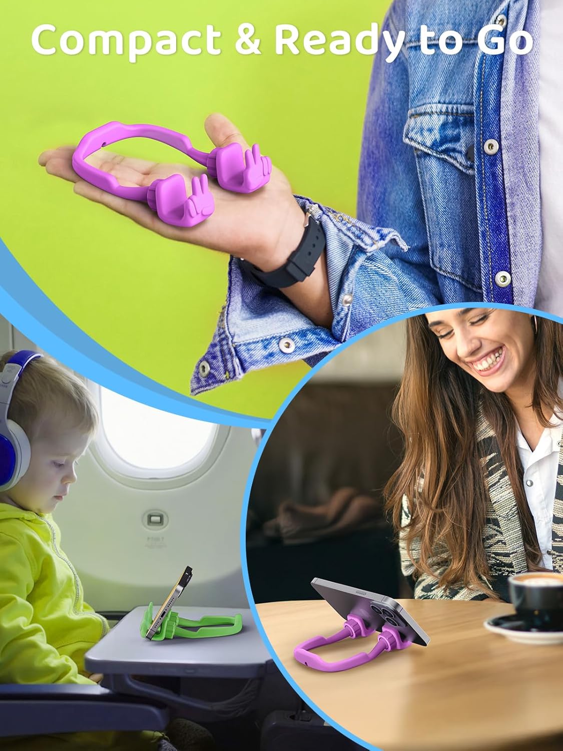 Stocking Stuffers for Teens Girls Boys Kids Cell Phone Stand: 2 Pack Upgrade Adjustable Peace Sign Thumbs Lazy Phone Holder for Desk Birthday Gifts for Women Men Adults (Bright Purple&Avocado Green)