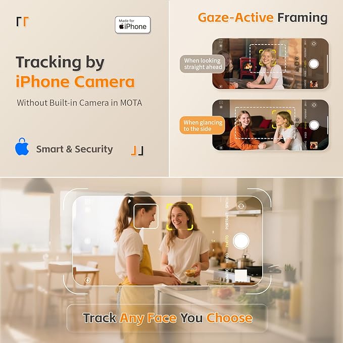 MOTA Auto Face Tracking Only for iPhone, Apple DockKit Certified, 360° Rotation Tripod for iPhone with Remote, No App Required, Phone Tripod Stand Holder for FaceTime, TikTok, YouTube
