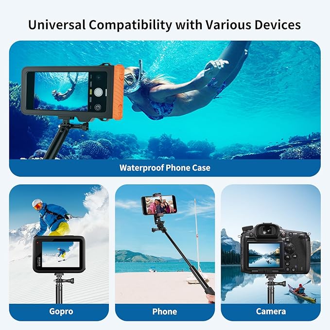Waterproof Selfie Stick with Phone Case - Professional Underwater Touchscreen Case, Universal Bluetooth Selfie Stick for All Phones, Perfect for Snorkeling, Swimming & Travel