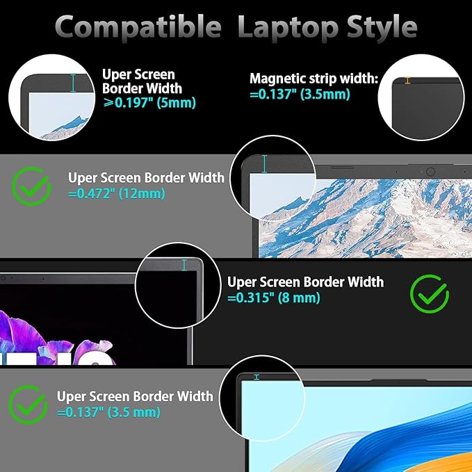 FILMEXT Magnetic Laptop privacy screen 14 inch for 16:10 Widedisplay, Removable Laptop Privacy Screen Shield Anti Glare Blue Light Filter for HP/Dell/Acer/Lenovo/Asus