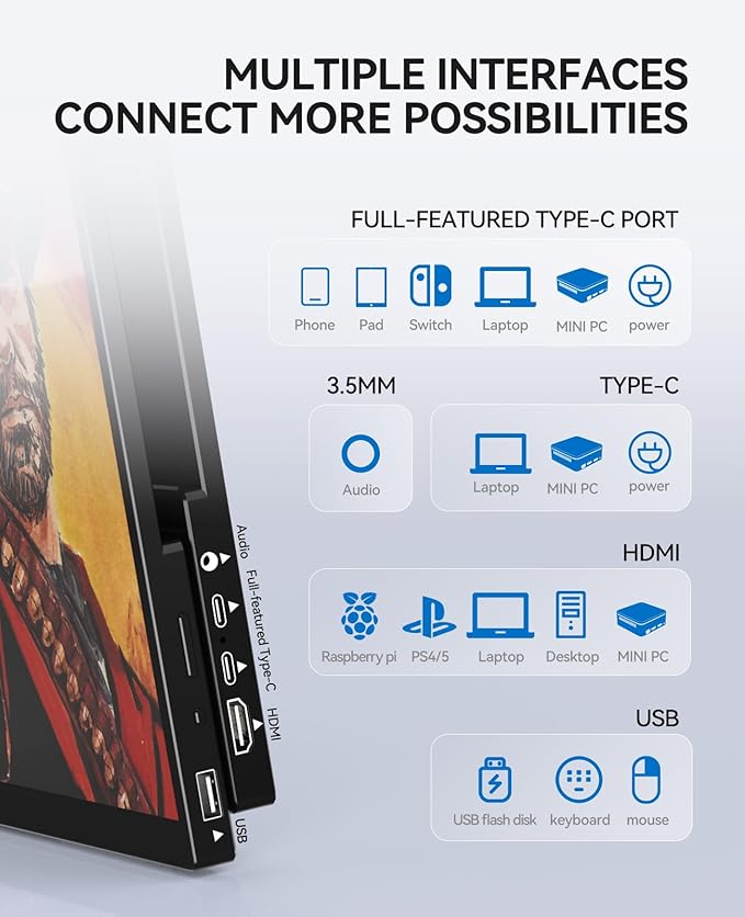 4K Portable Touch Monitor, 15.6" inch 3840 * 2160 UHD w/USB-C HDMI Laptop Monitor, 2000:1 100% RGB IPS ，Aluminum Alloy Shell,10-Point Touch，Dual Speaker, HDR, for Home, Work