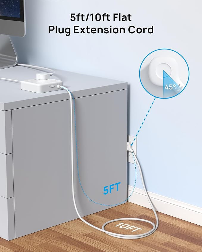 TROND Surge Protector Power Strip with USB Ports, 5ft Flat Plug Extension Cord with Multiple Outlets, 1440J, Wall Mount for Home Office Dorm Room Essentials, White