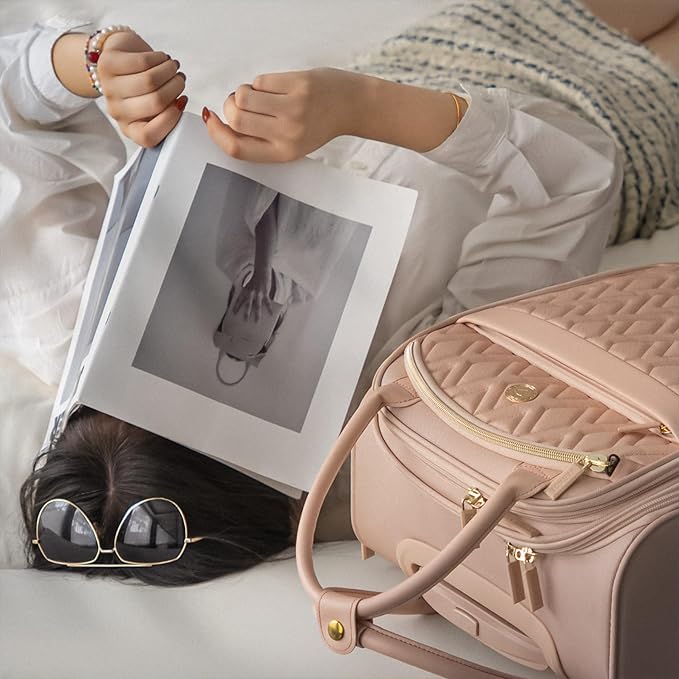 Verage 18x14x8in Spinner Underseat Carry-On Luggage -Airplane Personal Item Bag, USB A&C Charging Port, Padded Laptop Pocket & Wet/Dry Compartments for Women, Blush Pink