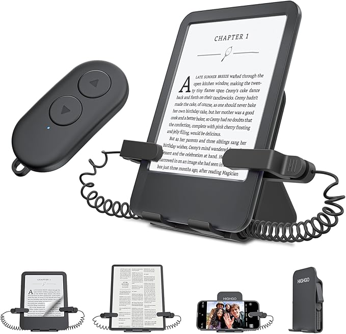 Remote Control Page Turner and Stand for Kindle Paperwhite Oasis eReaders,Clicker Page Turner Forward and Backward,Kindle Accessories for iPhone,iPad,Tablets Reading,Camera Video Record &Selfie