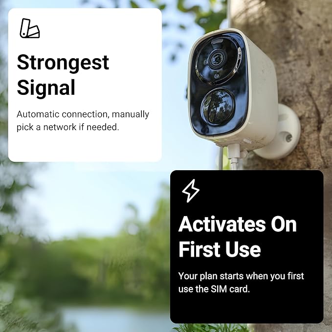 25GB for 365 Days IOT Quad Network Data SIM Card for Unlocked Security, Solar & Hunting Trail Game Cameras with USA Data Path, USA Coverage, Triple Cut 3-in-1, 4G & 5G