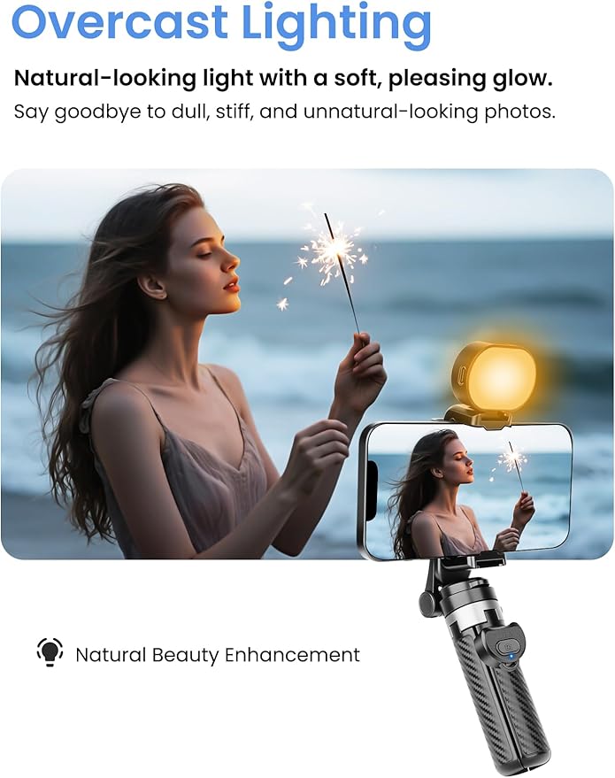 4-in-1 Multifunctional 360°Rotation Selfie Stick for iPhone with Fill Light for Low Light Environment & Indoor Scenes - Foldable Pocket LED Phone Selfie Stick Tripod