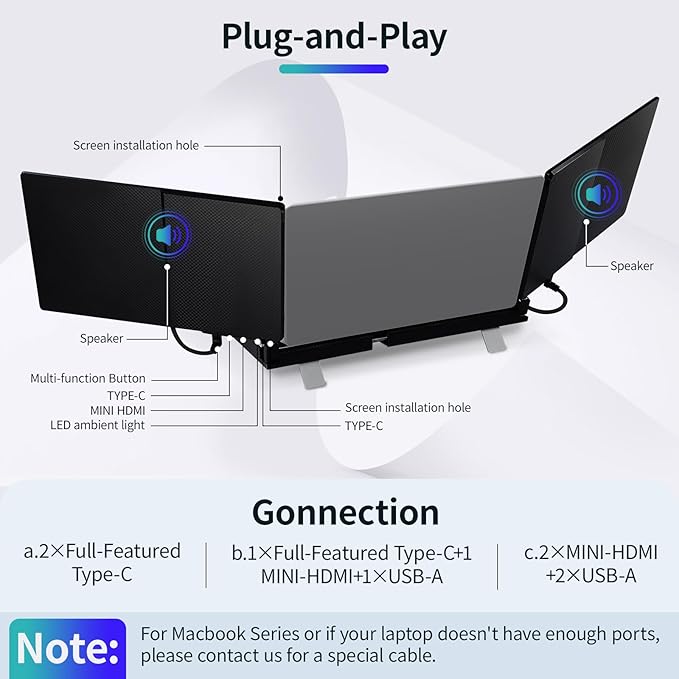 Laptop Screen Extender, Ultra-Thin 14.2" FHD IPS Dual Screen, Portable Monitor for Laptop 13–17.3" with USB-C/HDMI Port, Plug & Play for Windows/Mac/Android/PS5