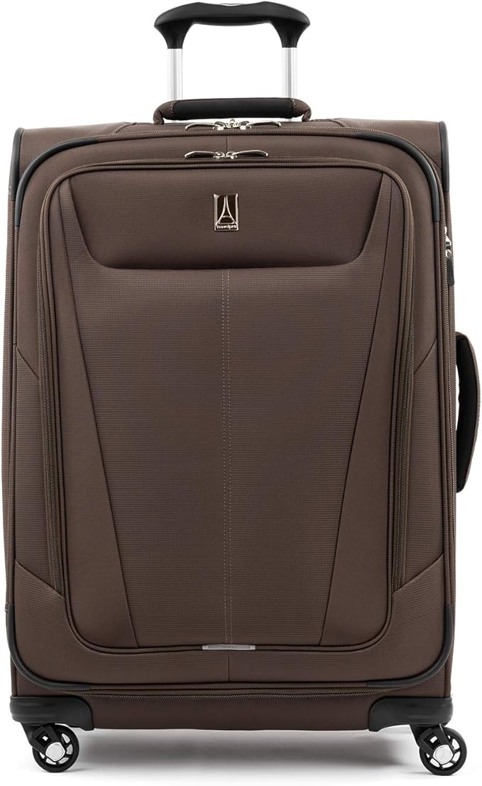 Travelpro Maxlite 5 Softside Expandable Checked Luggage with 4 Spinner Wheels, Lightweight Suitcase, Men and Women, Mocha, Checked Medium 25-Inch