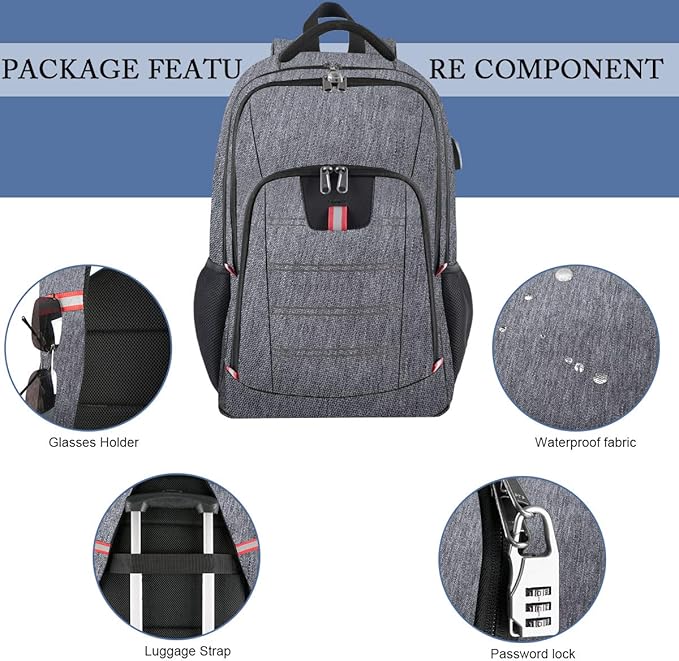 Laptop Backpack for Men, Large Anti-Theft Business Travel Backpack with USB Charging Port, Water Resistant College School Computer Bag for Men/Women for 17 Inch Laptop and Notebook